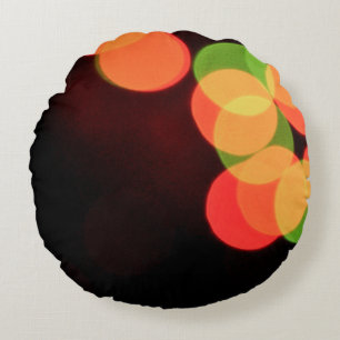 Red and green bokeh lights round pillow