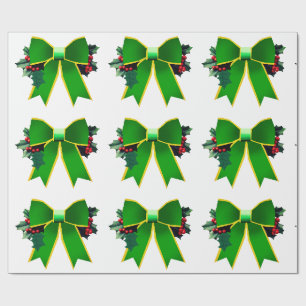 Red and Green Bow With Holly White Wrapping Paper