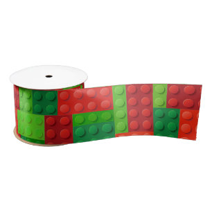 Red and Green Building Bricks Blocks Christmas Satin Ribbon