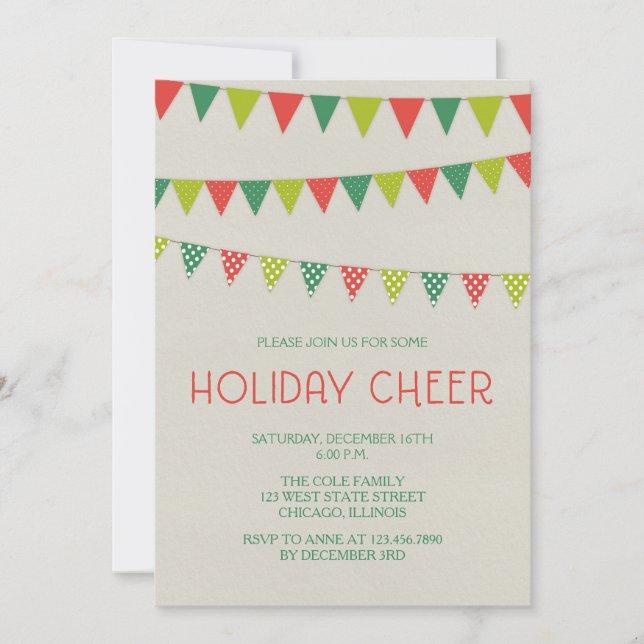 Red and Green Bunting Invitations de fête (Devant)