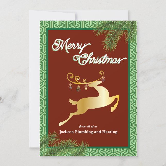 Red and Green Business Holiday Flat Card (Front)