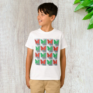 Red and Green Butterfly Pattern T-Shirt