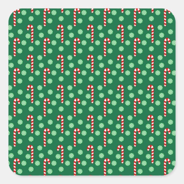 Red and Green Candy Cane Christmas Holiday Square Sticker (Front)