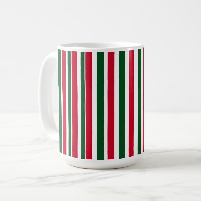 Red and Green Candy Cane Christmas Stripes  Coffee Mug (Front Left)