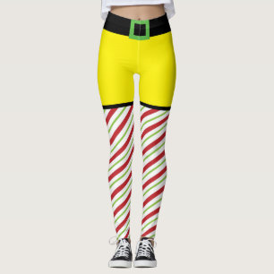 Red and Green Candy Cane Elf Christmas Leggings