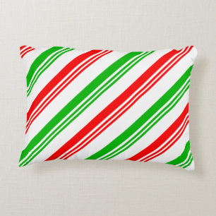 Red and Green Candy Cane Stripes Accent Pillow