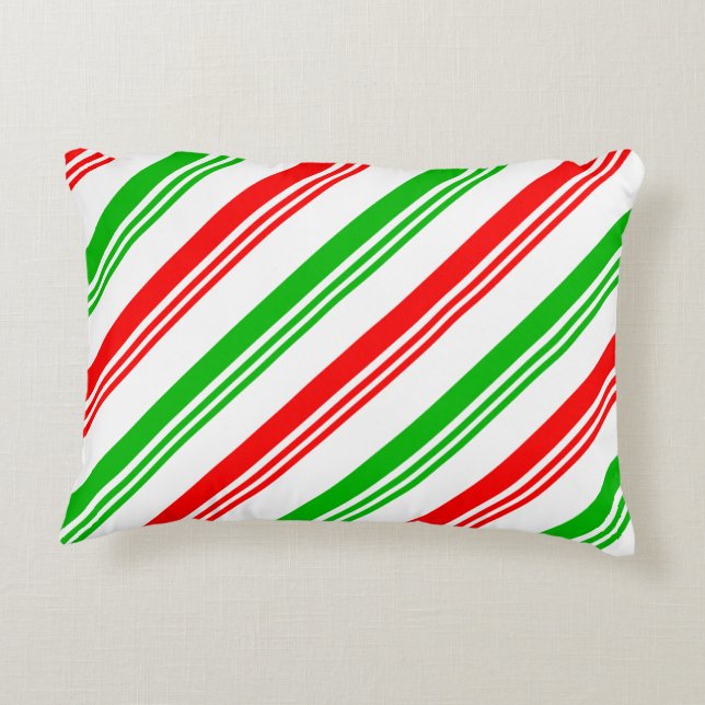 Red and Green Candy Cane Stripes Accent Pillow (Back)