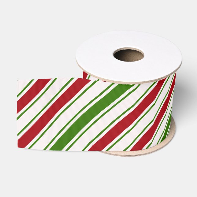 Red and Green Candy Cane Stripes Grosgrain Ribbon (Spool)