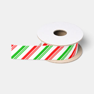 Red and Green Candy Cane Stripes Satin Ribbon