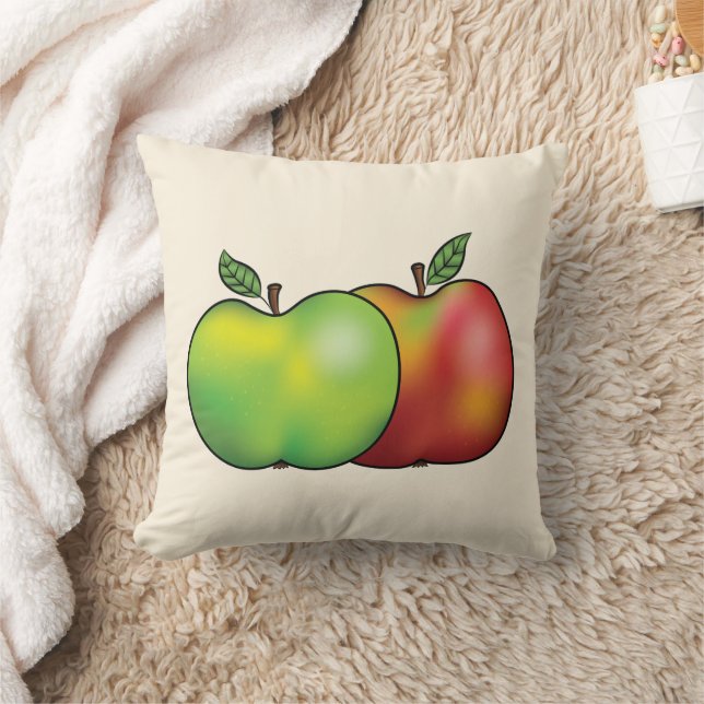 Red And Green Cartoon Apple Fruits Illustration Throw Pillow (Blanket)