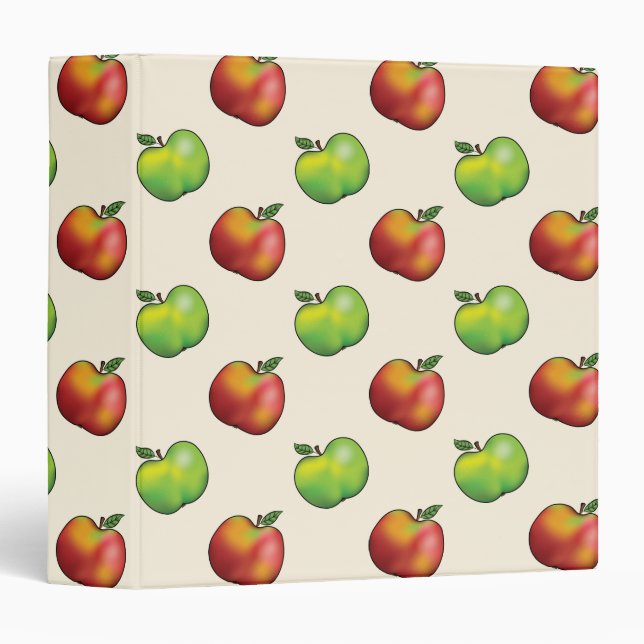 Red And Green Cartoon Apple Fruits Pattern Binder (Front/Spine)