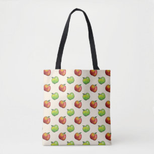 Red And Green Cartoon Apple Fruits Pattern Tote Bag