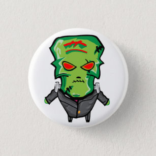Red and green cartoon creepy monster 1 inch round button
