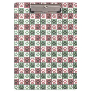 Red and Green Chequered Dog Paw Print Pattern Clipboard