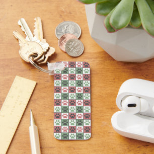 Red and Green Chequered Dog Paw Print Pattern Keychain