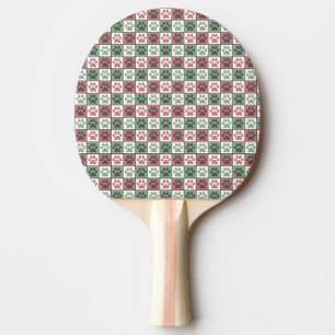 Red and Green Chequered Dog Paw Print Pattern Ping Pong Paddle