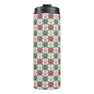 Red and Green Chequered Dog Paw Print Pattern Thermal Tumbler