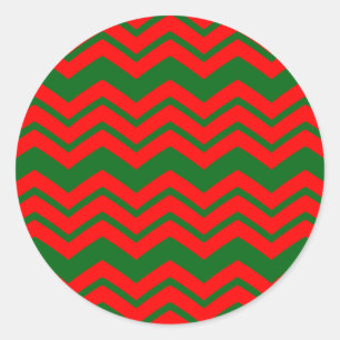 Red and Green Chevron Pattern Design Classic Round Sticker