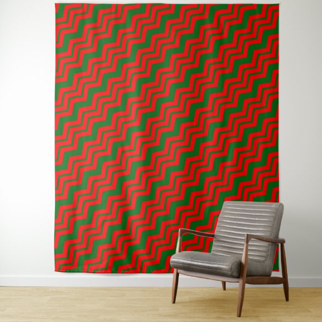 Red and Green Chevron Pattern Design  Tapestry (In Situ)