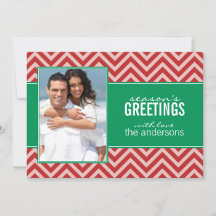 Red and Green Chic Chevrons Custom Holiday Cards