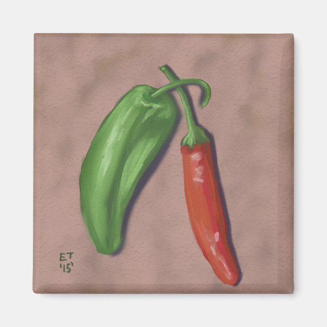 Red and Green Chile Peppers Magnet (Front)