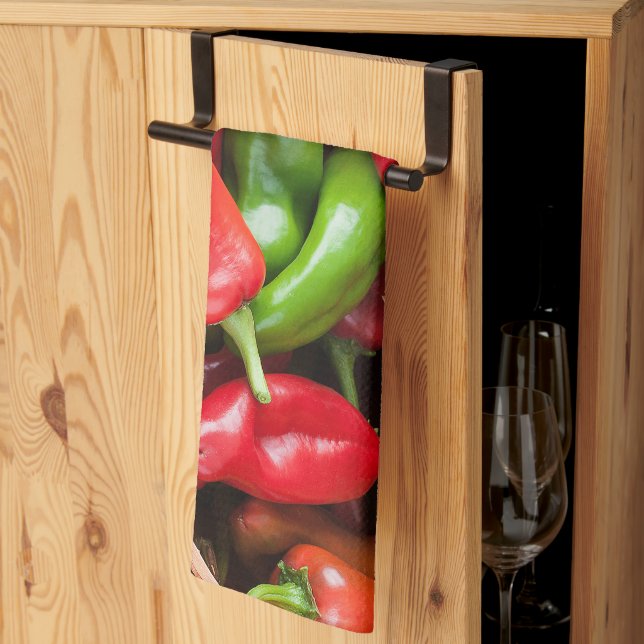 Red and Green Chilis Peppers Kitchen Design Kitchen Towel (Thirds Fold)