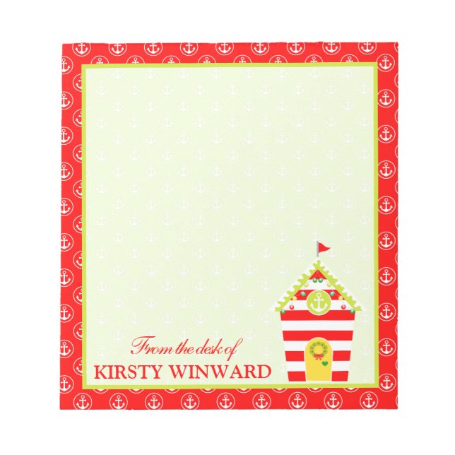 Red and Green Christmas Beach Hut Anchors Notepad (Front)