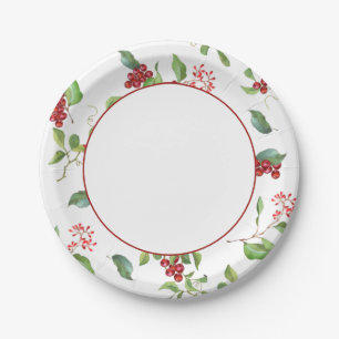 Red and Green Christmas Berries Paper Plates