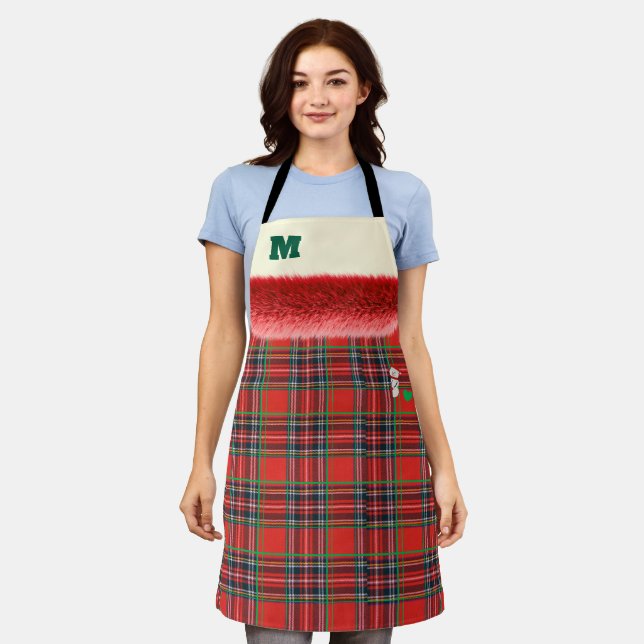 Red and green Christmas check pattern is cute♡ Apron (Worn)