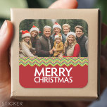 Red and Green Christmas Chevrons Square Sticker<br><div class="desc">We wish you a Merry Christmas. A simple and modern chevron pattern in greens and a red. If you have any problems with your picture or text,  click on the customize button and you will be able to move things around and make changes.</div>