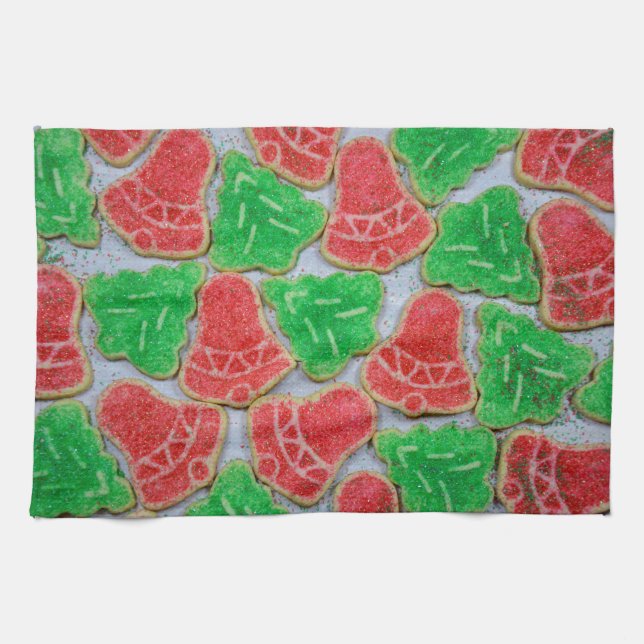 Red and green christmas cookies kitchen towel (Horizontal)