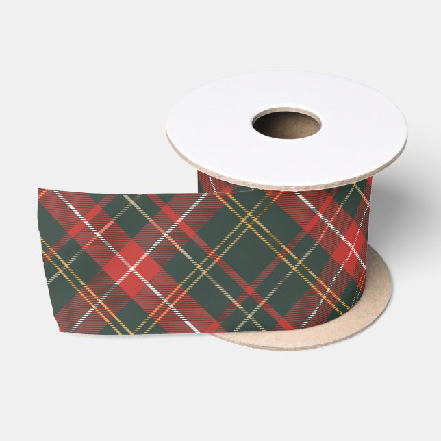 Red and Green Christmas Diagonal Plaid Satin Ribbon (Spool)