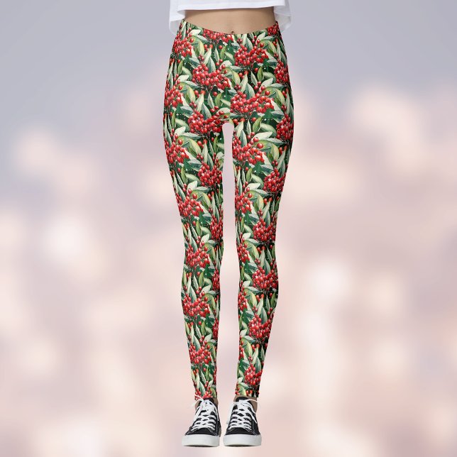 Red and Green Christmas Holly Pattern Leggings (Creator Uploaded)