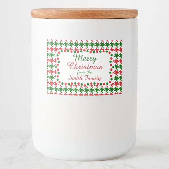 Red and Green Christmas Houndstooth Pattern Food Label (Front)