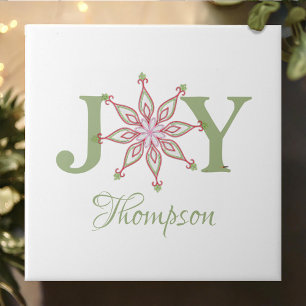 Red and Green Christmas Joy Personalized Tile