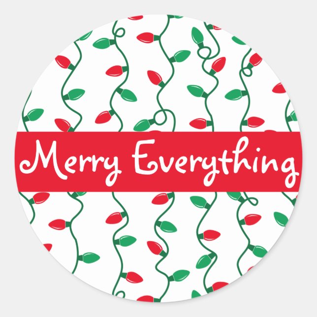 Red and Green Christmas Lights l Merry Everything Classic Round Sticker (Front)