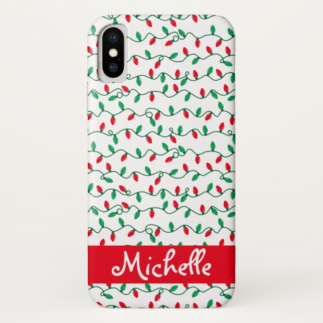 Red and Green Christmas Lights l Name Case-Mate iPhone Case (Back)