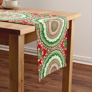 Red and Green Christmas Mandala Medallion Medium Table Runner