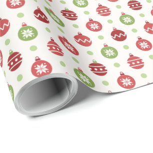 Red and Green Christmas Ornament Pattern Wrapping Paper