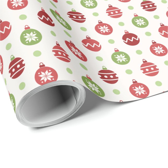 Red and Green Christmas Ornament Pattern Wrapping Paper (Roll Corner)