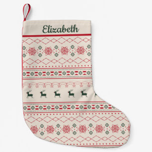 Red And Green Christmas Pattern Personalized Name Small Christmas Stocking
