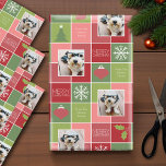 Red and Green Christmas Photo with Whimsical Type Wrapping Paper Sheet<br><div class="desc">Use 2 square pictures to make a unique and trendy Happy Holiday memento. Add text and photos first.</div>