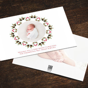 Red and Green Christmas Photo Wreath Holiday Card