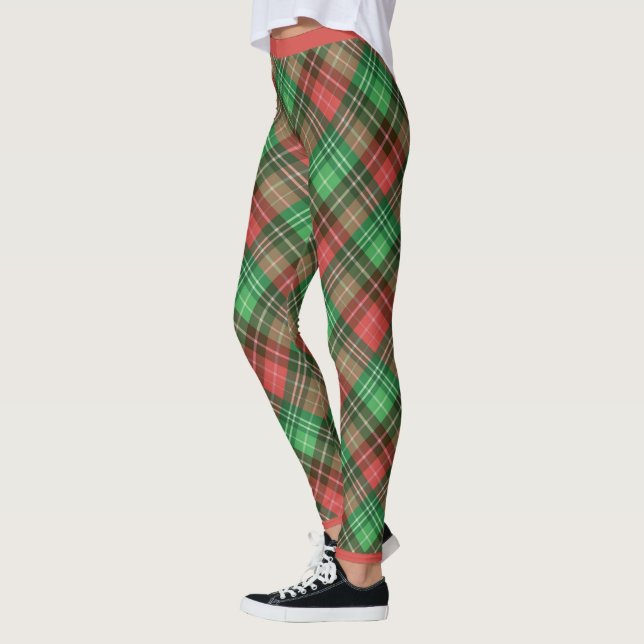 Red and green Christmas plaid 2 Leggings (Left)