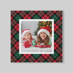 Red and Green Christmas Plaid Custom Photo Canvas Print<br><div class="desc">This festive plaid Christmas holiday wall art canvas features a custom square family photo space framed by a red,  hunter green,  and black watch Scottish tartan plaid pattern background. Photo tip: crop your photo to a square shape prior to upload.</div>