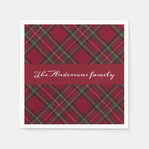  Red and green  Christmas plaid family name Napkin