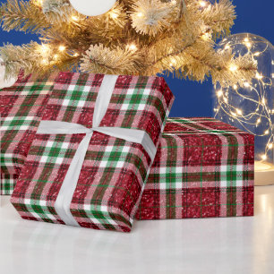 Red and Green Christmas Plaid Glitter Christmas Wrapping Paper