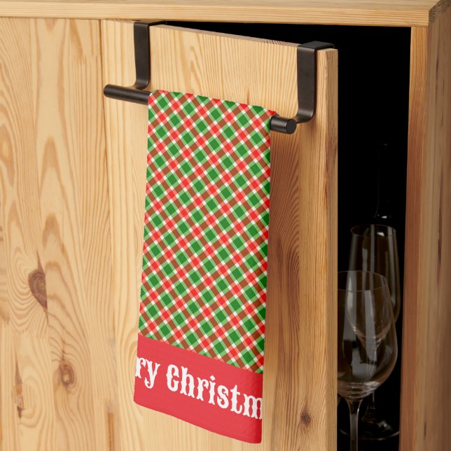 Red and Green Christmas Plaid Kitchen Towel (Thirds Fold)