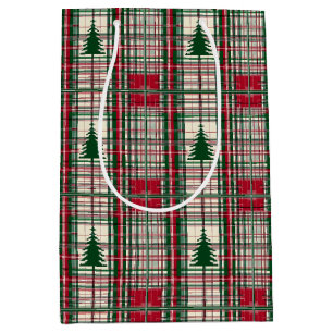Red and Green Christmas Plaid Medium Gift Bag