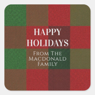 Red and Green Christmas Plaid Square Sticker